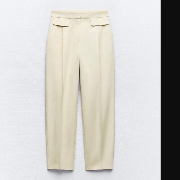 ZARA WOMEN ECRU HIGH RISE PANTS WITH VALVES SIZE S NWOT - Picture 2 of 6